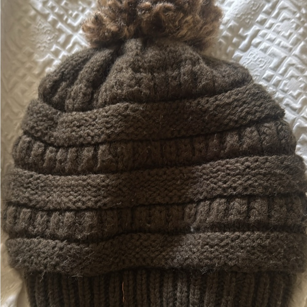 Cozy Brown Knit Pom-Pom Beanie for Kids